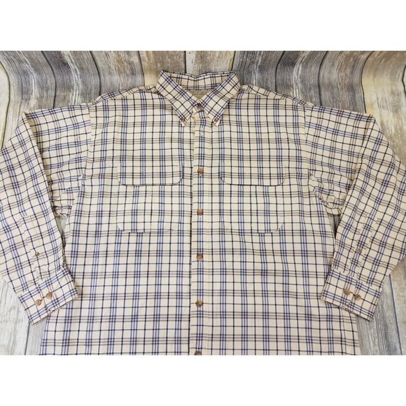 Cabelas Long Sleeve Button Down Outdoor Hiking Shirt Mens Size XL Plaid Beige - Picture 2 of 13